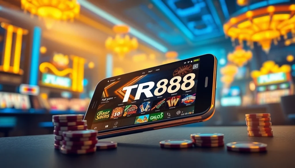 TR88 online gaming platform showcasing dynamic casino games on a sleek mobile device.