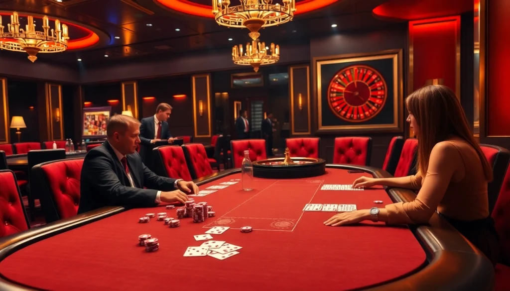 Engaging high-stakes poker game at Luckywin casino with vibrant colors and luxurious atmosphere.