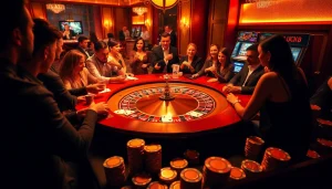 Trải nghiệm chơi LUCK8 đầy hồi hộp tại bàn casino sang trọng với roulette, bài và những chiếc chip sặc sỡ.
