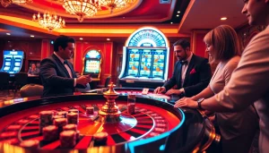 Experience luxury gaming with RR88 at a vibrant casino table featuring roulette, cards, and excitement.