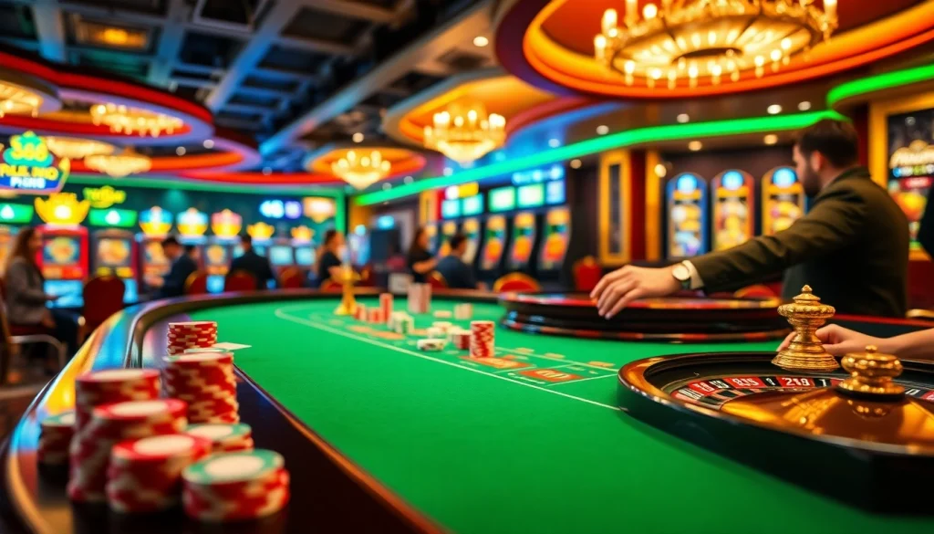 Tk88 chính thức features an exciting casino atmosphere with chips, cards, and roulette.