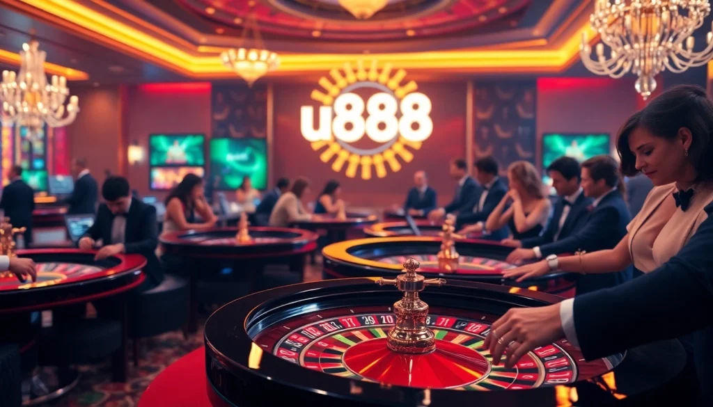 Experience the luxury and excitement of u888 casino with vibrant roulette tables and engaged players.