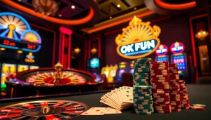 Spin to win at OKFUN Casino with vibrant slot machines and thrilling poker action.