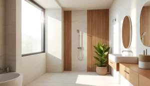 Experience a sunny shower USA installation in a vibrant, modern bathroom design.