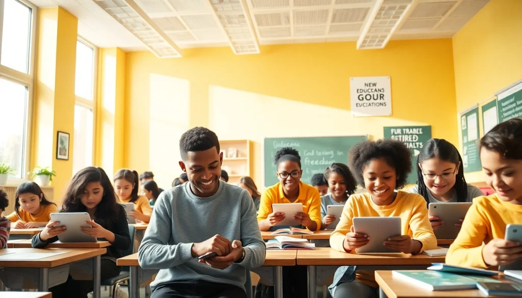Education-focused classroom scene showcasing diverse students engaged in innovative learning.