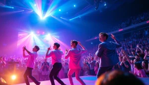 BTS performing live, showcasing the latest bts news with vibrant audience engagement.