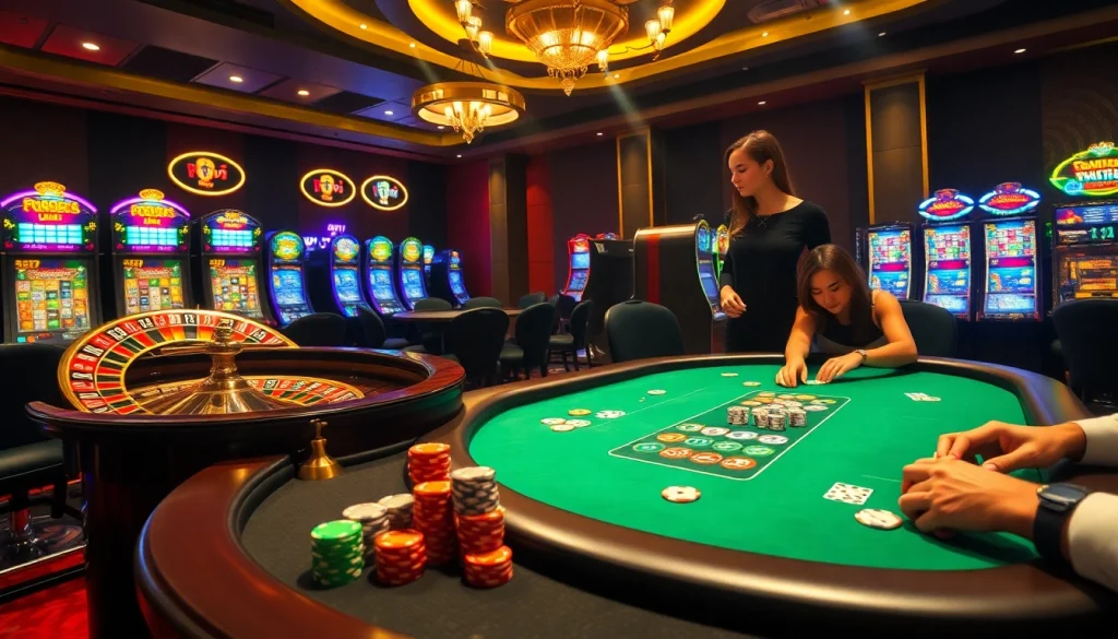 GO88 engaging players at a high-stakes poker table in a vibrant casino setting