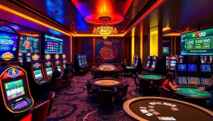 Experience the excitement of xxgg at a luxurious casino with vibrant slot machines and table games.