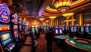 Exciting slot88 gaming experience with vibrant machines and luxurious casino ambiance.