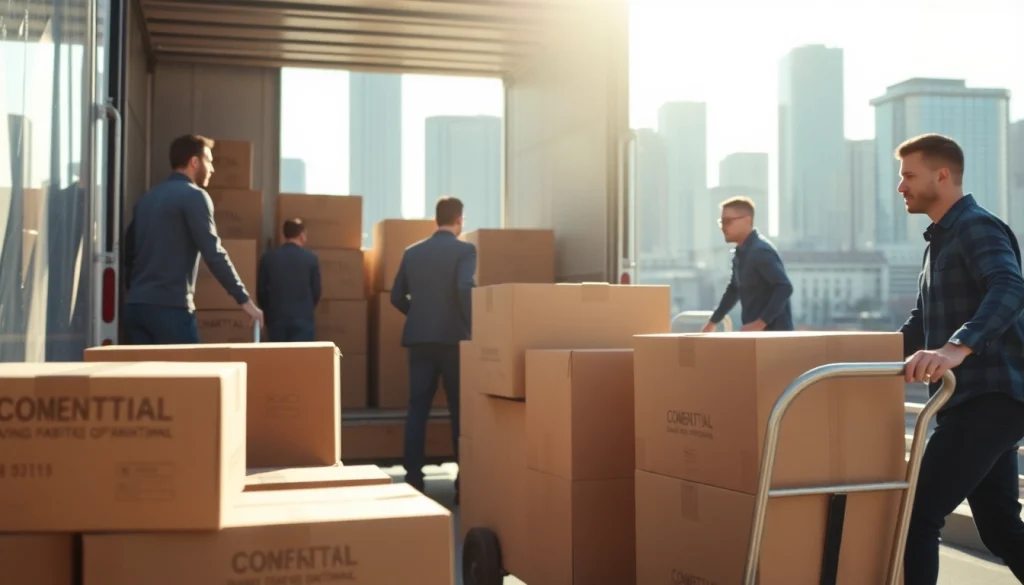 Commercial Moving team professionally handling office equipment during relocation.