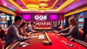 Engaging gambling scene showcasing GG88's vibrant casino atmosphere with players and exciting games.