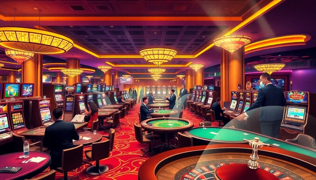 Action-packed scene at U888 page casino featuring players at vibrant gaming tables and slot machines.