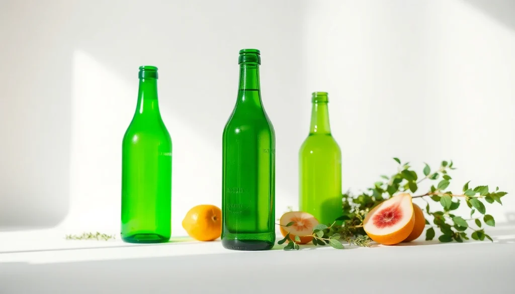 Stylish display of BOTOL169 green bottles showcasing quality and versatility.