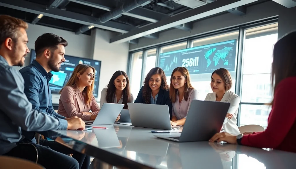 Engaged professionals strategizing on SME AI consulting services in a modern office.