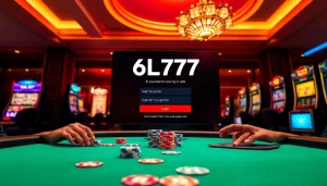 6L777 Login interface showcased at a luxurious poker table with vibrant casino elements