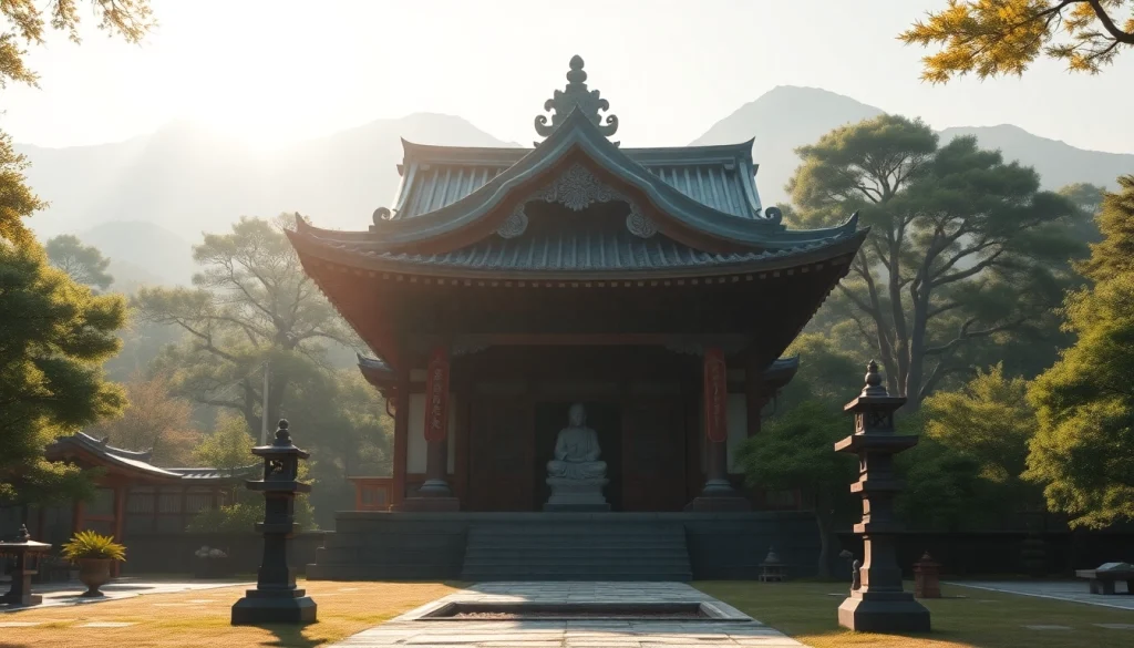 歴史ある寺院の即身仏の祠。静寂な自然と日本の精神性を示す。