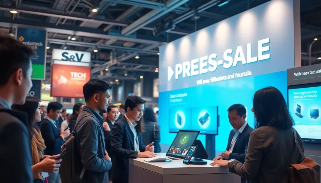 Exciting presale event featuring tech product with eager customers and professional staff.