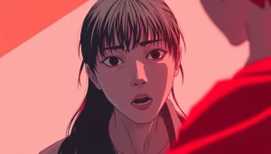 「籠鳥姦猿」の登場キャラクターのアップ。激しい感情と対立を表現。