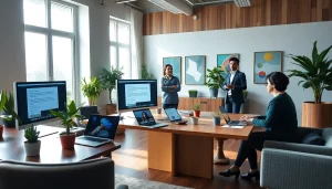 Transform video to prompt with innovative AI analysis, showcasing diverse professionals collaborating in a modern office.