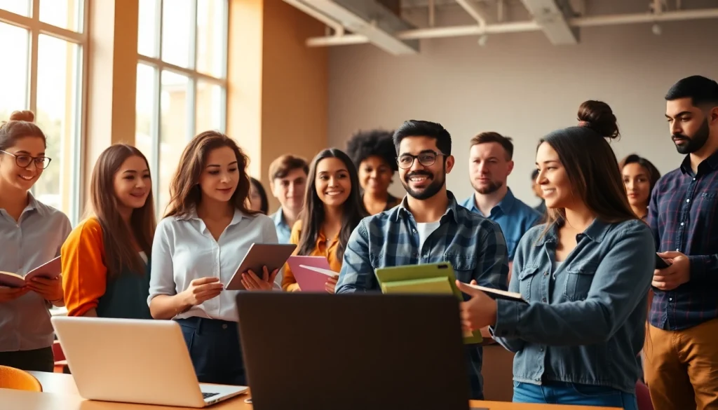 Engaged students in a dynamic workforce education setting, showcasing active learning and collaboration.