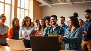 Engaged students in a dynamic workforce education setting, showcasing active learning and collaboration.