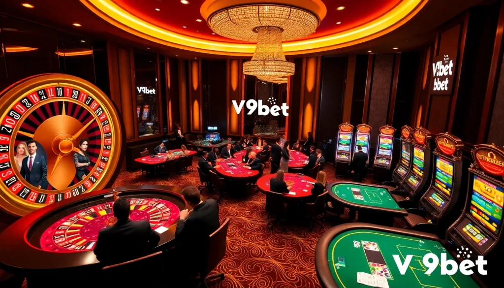 Experience thrilling gameplay at V9bet casino with vibrant tables and exciting slot machines.