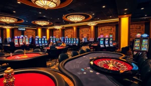 LUCK8 casino experience showcasing luxurious tables and vibrant slot machines in an exciting atmosphere.