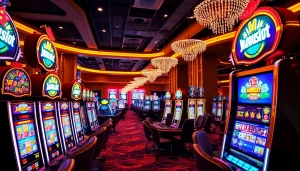 Players enjoying their wins at a vibrant casino featuring the jamuslot games and exciting slot machines.