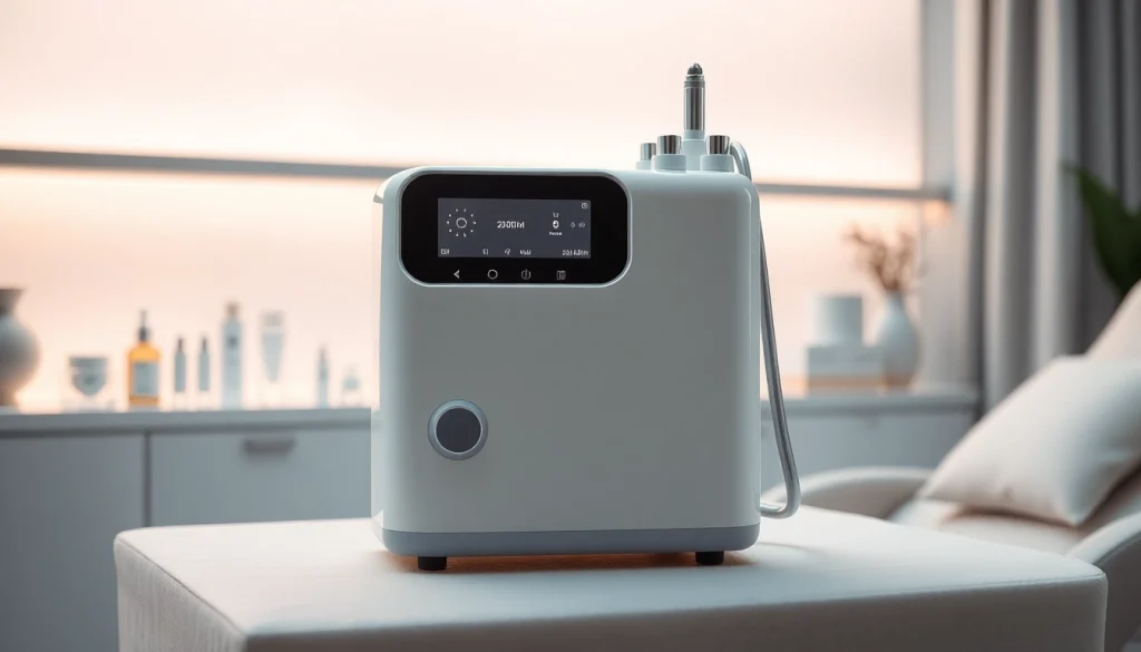Hydrofacial machine 3 in 1 in a modern beauty salon, showcasing its sleek design and functionality.