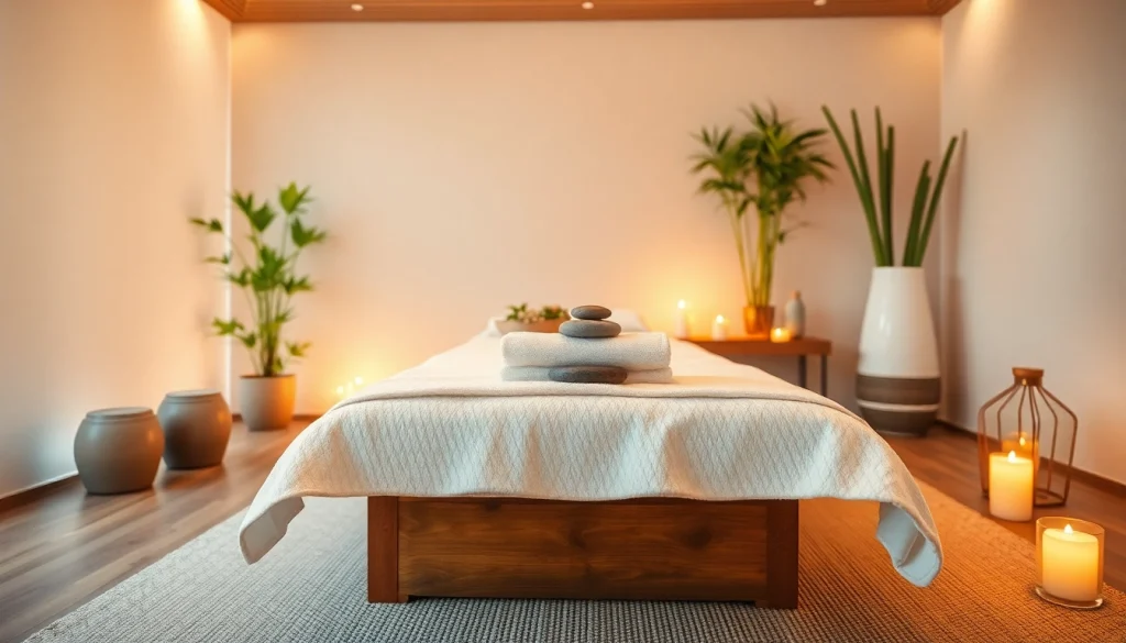 편안한 분위기와 자연 요소가 조화를 이룬 마사지 치료 환경.