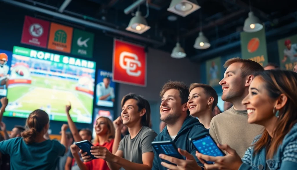 Excited sports fans engaging in live betting experiences at 토토스토리, showcasing community and dynamic sports action.