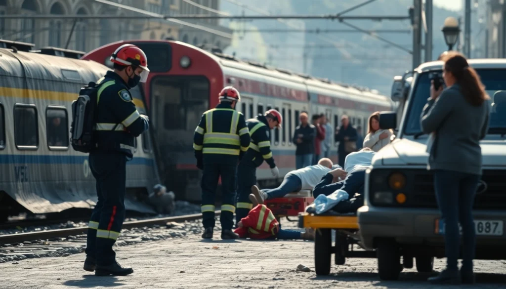Responders assist victims of the spain train crash, showcasing a heartfelt scene of crisis management.