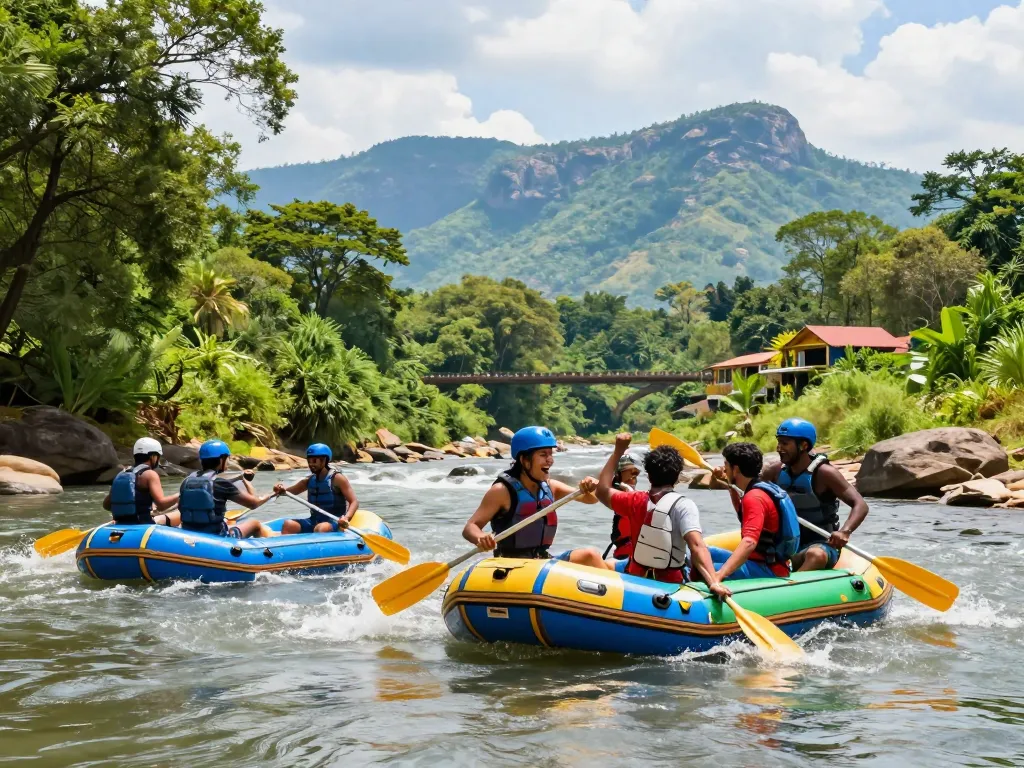 Dandeli resorts offering exciting river rafting adventure in lush forest setting.