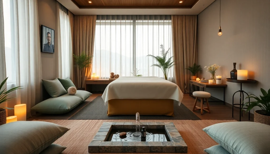 부드러운 조명과 편안한 장식이 특징인 휴식하는 부산마사지 치료실.