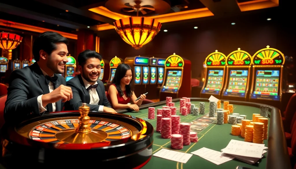 GG88 players enjoying an engaging online casino experience with vibrant tables and colorful slot machines.