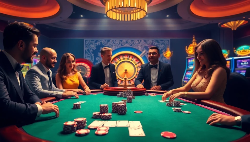 Experience thrilling gameplay at https://kjc.football/ with a stylish poker table and vibrant casino ambiance.