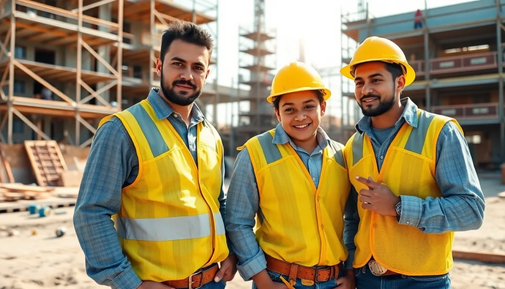 Engaged construction apprenticeship training between mentor and trainee at a sunny job site.