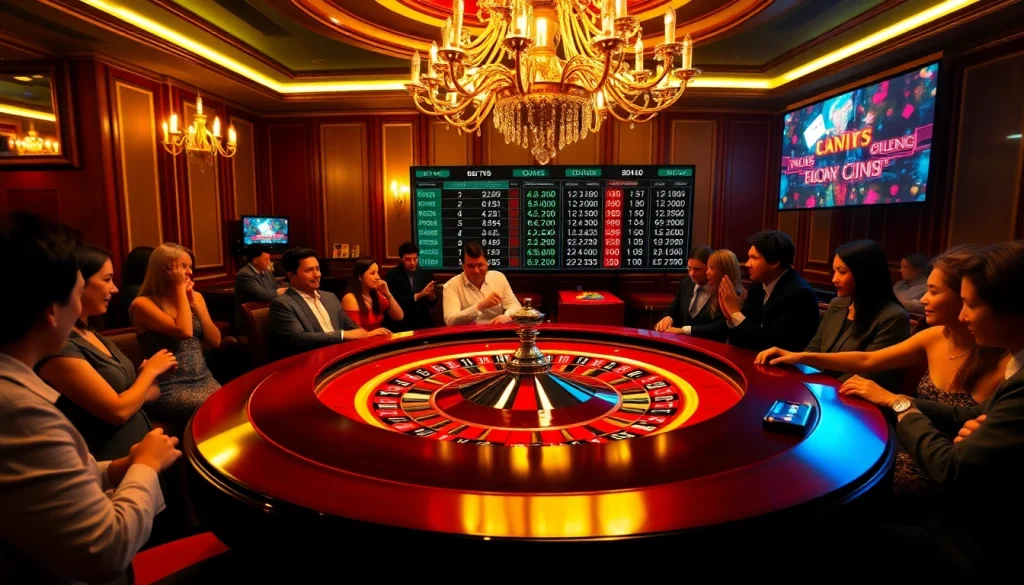 Engaging players at https://nohudoithuong.us/ competing at an exciting roulette table in a luxury casino.