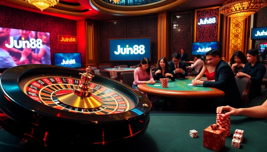Experience the thrill of playing at Jun88 with vibrant casino games and lively atmosphere.