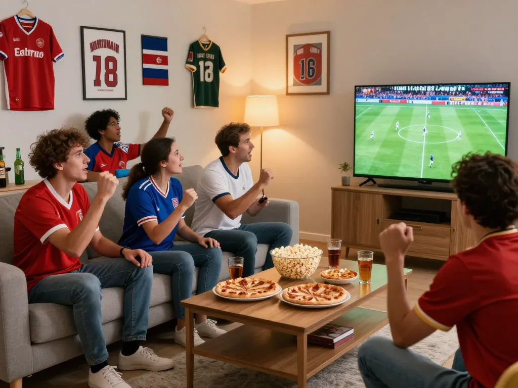 Fans enjoying lương sơn tv football match in a cozy living room setting.